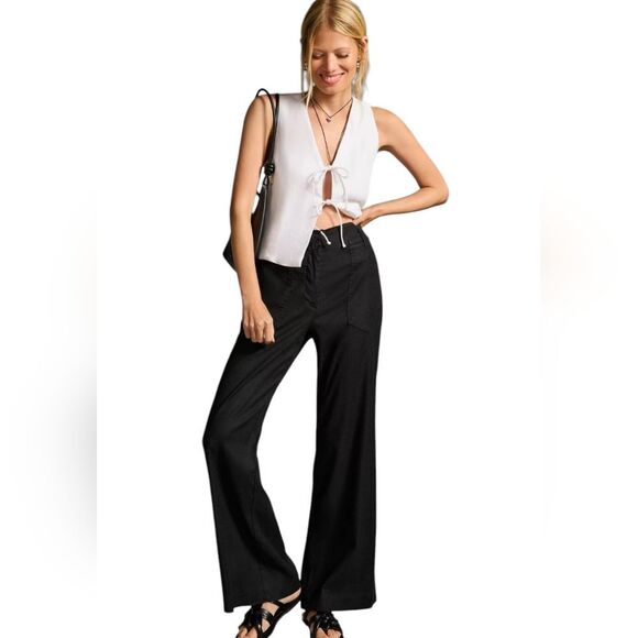 ANTHROPOLOGIE The Naomi Linen Wide-Leg Flare Pants by Maeve Black Womens Size 12 - Picture 1 of 8